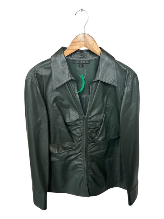 Lafayette 148 Size 14 Dark Green Leather Full Zip Collar Jacket Dark Green / 14