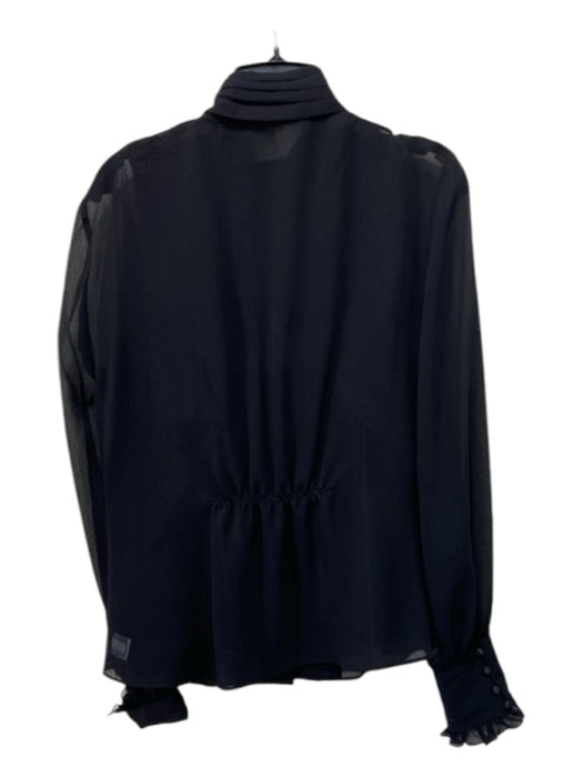 Antonio Melani Size 10 Black Polyester Pleated Draped Ruffle Long Sleeve Top Black / 10