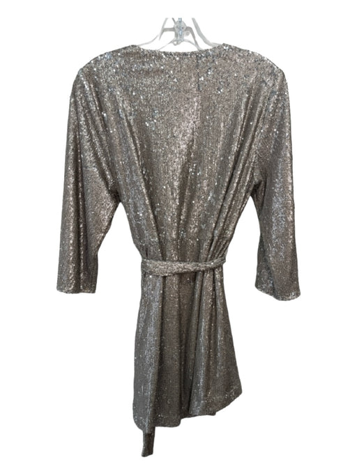 saltwater LUXE Size Small Silver Polyester Sequin Wrap Long Sleeve Mini Dress Silver / Small