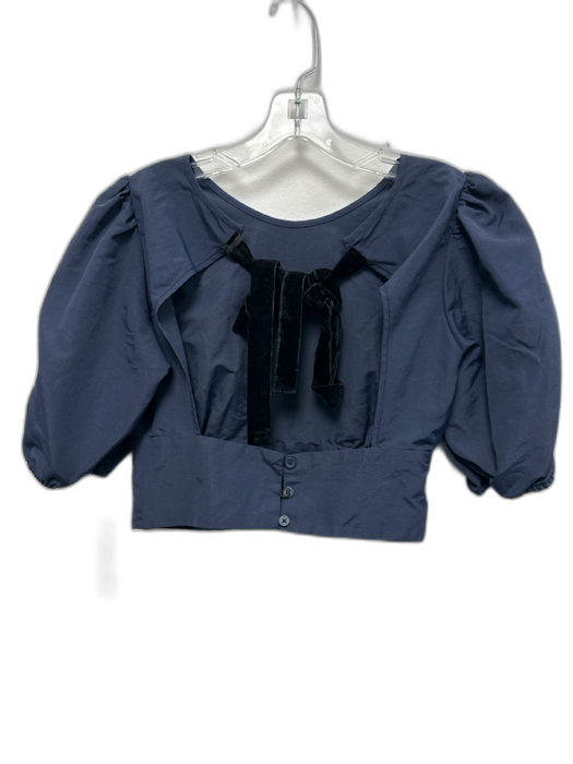 Peter Som Size 0 Navy Blue & Black Polyester Velvet Bow Open Back Top Navy Blue & Black / 0