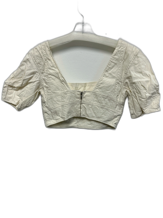 A.L.C. Size 2 Cream Linen Blend Short Sleeve Square Neck Cropped Top Cream / 2