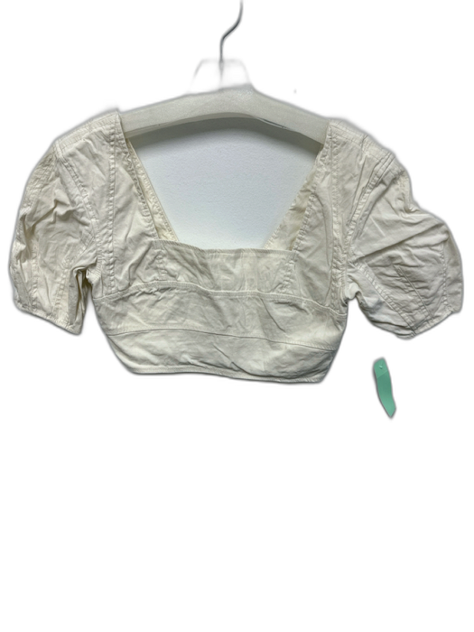 A.L.C. Size 2 Cream Linen Blend Short Sleeve Square Neck Cropped Top Cream / 2