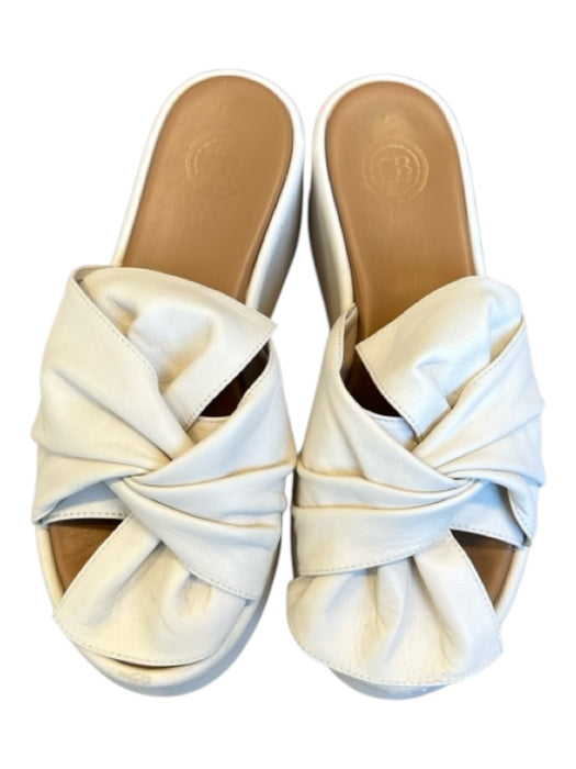 CB designs Shoe Size 38 Cream Leather Platform Twist Open Toe Mules Cream / 38