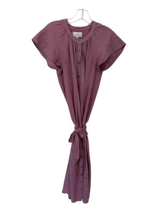 XiRENA Size XS Orange & Purple Cotton Blend Short Sleeve Striped Belted Dress Orange & Purple / XS