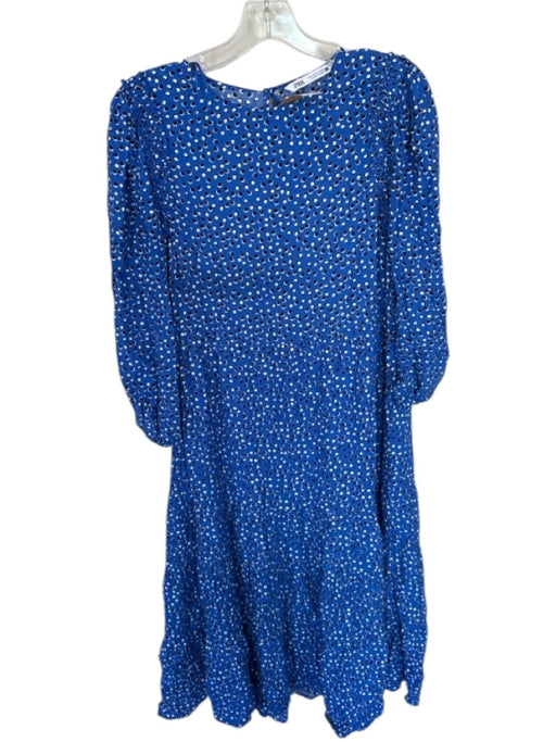 Zara Size S Blue & Black Viscose Long Balloon Sleeve Polka Dot Maxi Dress Blue & Black / S