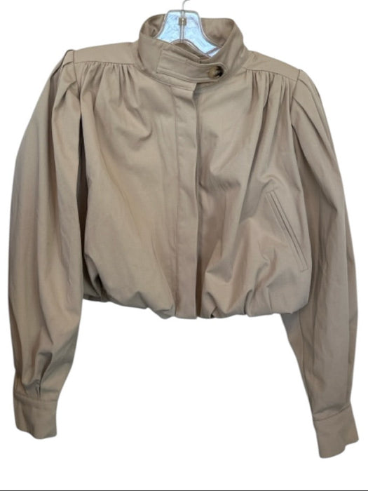 English Factory Size XS Tan Cotton Long Balloon Sleeve Cropped Buttons Jacket Tan / XS