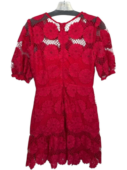 Milly Size 4 Red Polyester Lace Overlay Flowers Short Sleeve Dress Red / 4