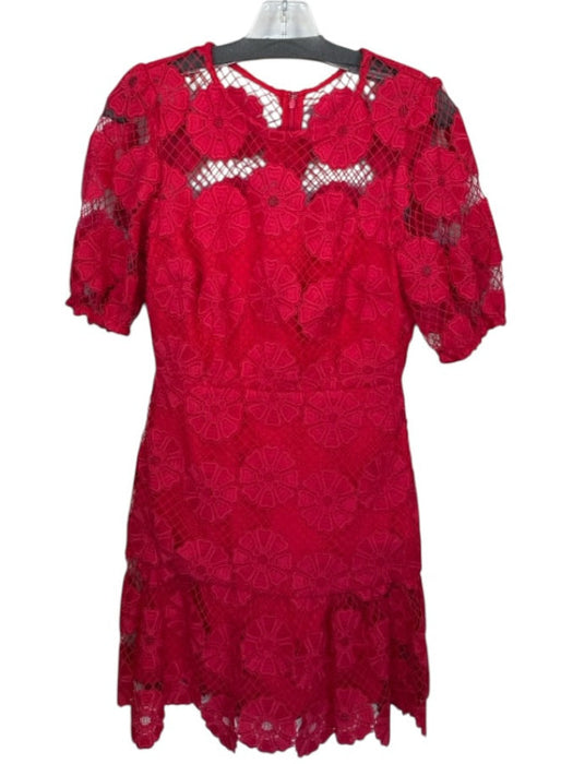 Milly Size 4 Red Polyester Lace Overlay Flowers Short Sleeve Dress Red / 4