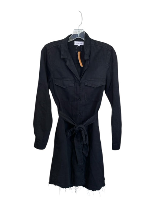 Bella Dahl Size S Black Tencel Long Sleeve Button Down Raw Hem Belted Dress Black / S