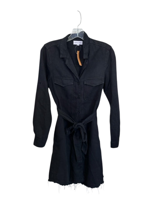 Bella Dahl Size S Black Tencel Long Sleeve Button Down Raw Hem Belted Dress Black / S