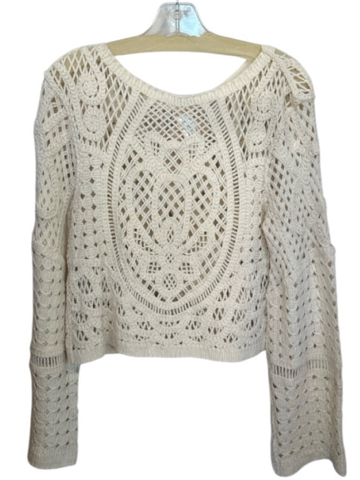 Zara Size S Cream Cotton Long Bell Sleeve Macrame Sweater Cream / S