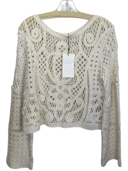 Zara Size S Cream Cotton Long Bell Sleeve Macrame Sweater Cream / S
