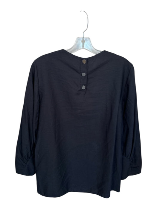 Tibi Size 2 Black Viscose Blend Long Balloon Sleeve Back Snap Top Black / 2