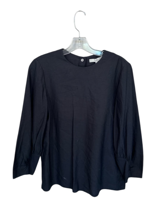 Tibi Size 2 Black Viscose Blend Long Balloon Sleeve Back Snap Top Black / 2