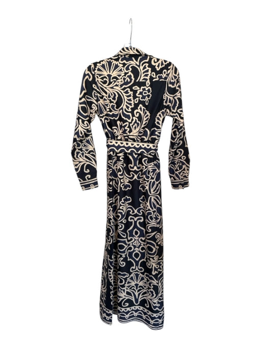 Ciebon Size XS Black & Tan Polyester Long Sleeve Flowers buttondown Maxi Dress Black & Tan / XS