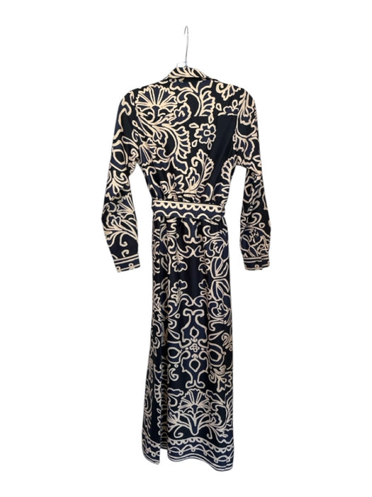 Ciebon Size XS Black & Tan Polyester Long Sleeve Flowers buttondown Maxi Dress Black & Tan / XS