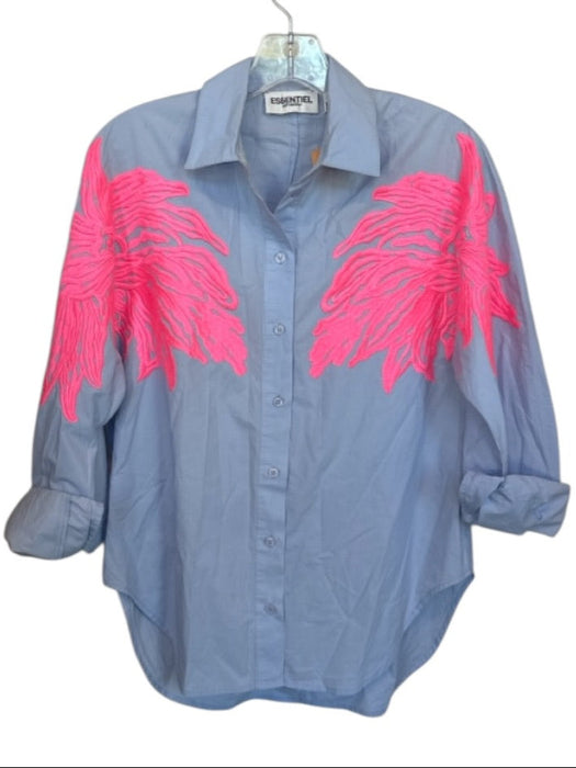 Essentiel Antwerp Size 32/XS Blue & Pink Cotton Long Sleeve Button Down Top Blue & Pink / 32/XS