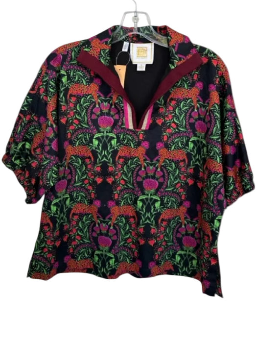 Emily McCarthy Size S Black & Orange Cotton 3/4 Balloon Sleeve Cheetah Top Black & Orange / S