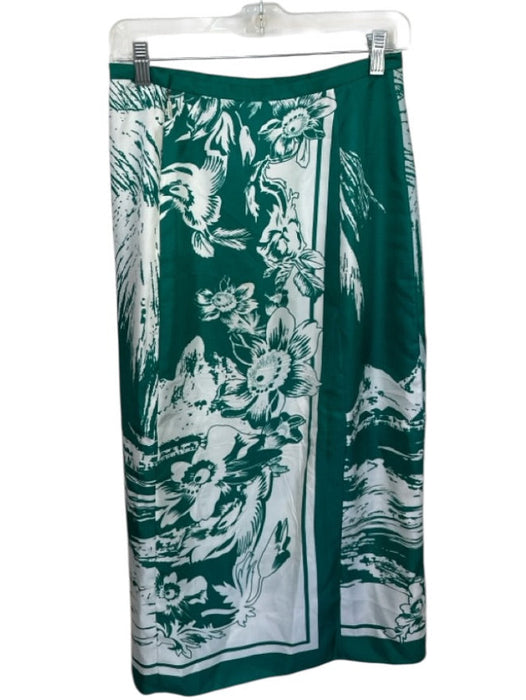 Tibi Size 4 Teal & White Silk Side Zip Hawaiian Midi Skirt Teal & White / 4