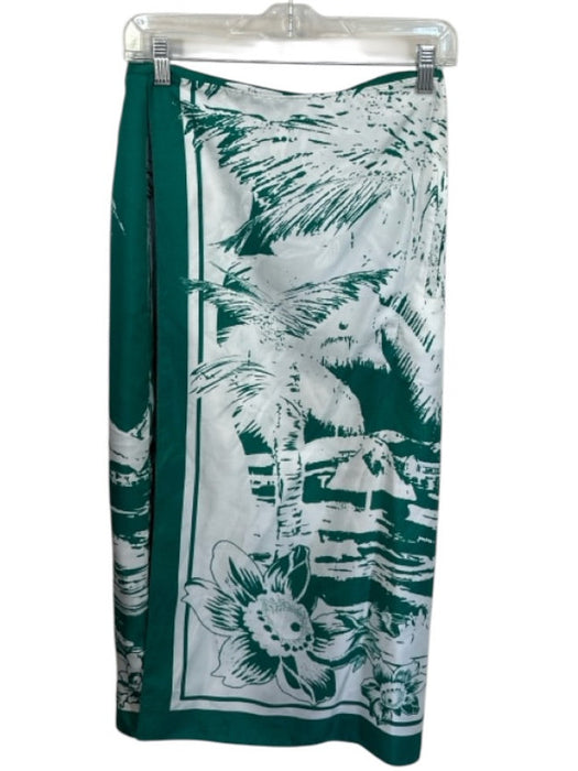 Tibi Size 4 Teal & White Silk Side Zip Hawaiian Midi Skirt Teal & White / 4