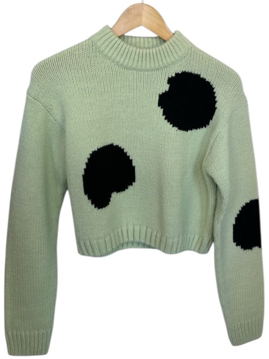 Tibi Size XS Mint & Black Wool Blend Long Sleeve Polka Dot Cropped Knit Sweater Mint & Black / XS