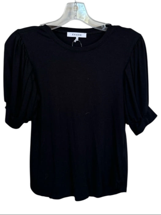 Frame Size M Black Viscose Blend Short Balloon Sleeve Stretch Top Black / M