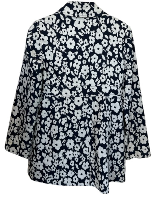 Tibi Size 2 Navy & white Cotton Long Sleeve Flowers Buttons Knee length Coat Navy & white / 2