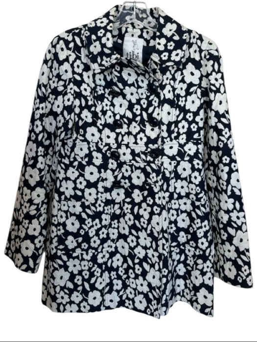 Tibi Size 2 Navy & white Cotton Long Sleeve Flowers Buttons Knee length Coat Navy & white / 2