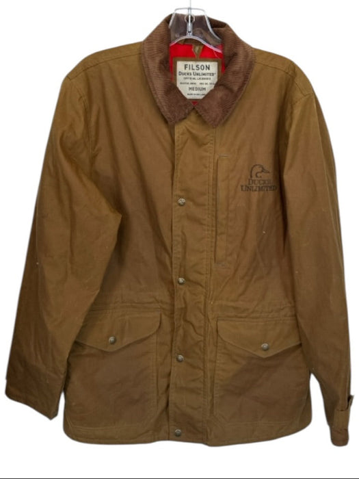Filson AS IS Brown & Red Coated Canvas full zip Fleece Lining Work Men's Coat Brown & Red / M