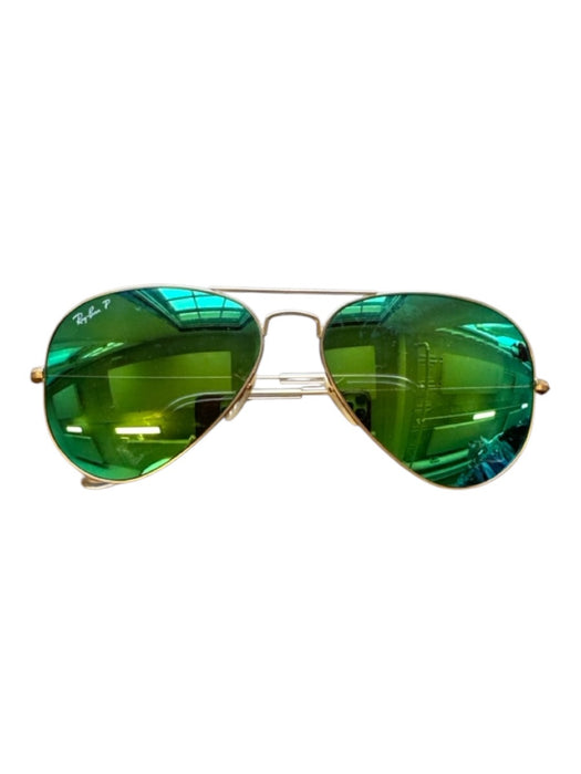 Ray Ban Green & Gold Metal Mirrored Aviator Sunglasses Green & Gold