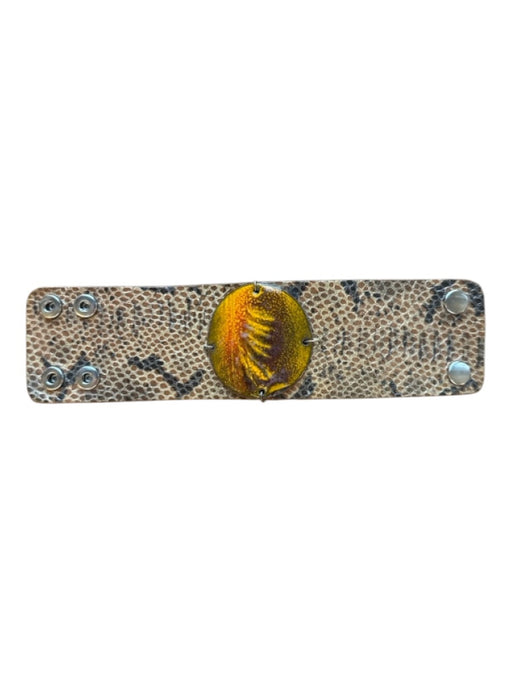 Leighelena Brown & Orange Leather Python Snap buttons Wide Cuff Bracelet Brown & Orange