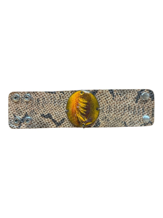 Leighelena Brown & Orange Leather Python Snap buttons Wide Cuff Bracelet Brown & Orange