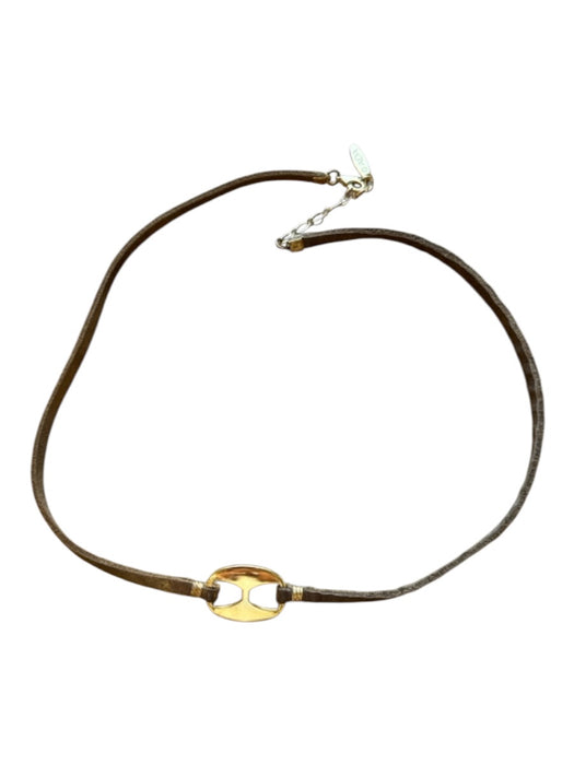 ADA Brown & Gold Leather Metal Necklace Brown & Gold
