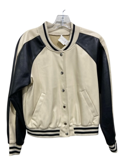 By Anthropologie Size M Cream & Black Polyester Bomber Button Up Pockets Jacket Cream & Black / M