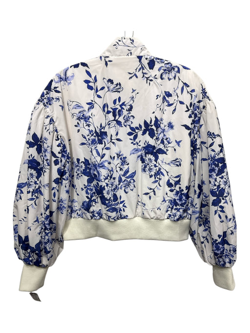Anthropologie Size S White & Blue Polyester Birds & Floral Full Zip Jacket White & Blue / S