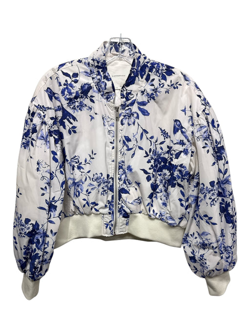 Anthropologie Size S White & Blue Polyester Birds & Floral Full Zip Jacket White & Blue / S