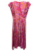 Sheridan French Size XS Purple, Red, Yellow Silk V Neck Ruffle Cap Sleeve Dress Purple, Red, Yellow / XS