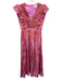 Sheridan French Size XS Purple, Red, Yellow Silk V Neck Ruffle Cap Sleeve Dress Purple, Red, Yellow / XS