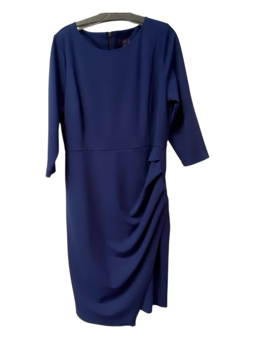 NYDJ Size 14 Blue Back Zip Round Neck 3/4 Sleeve Below the Knee Dress Blue / 14