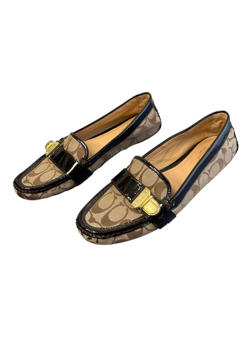 Coach Shoe Size 9 Brown Fabric & Leather Loafer Almond Toe Gold Hardware Shoes Brown / 9