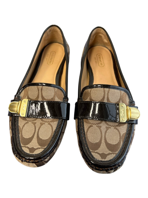 Coach Shoe Size 9 Brown Fabric & Leather Loafer Almond Toe Gold Hardware Shoes Brown / 9