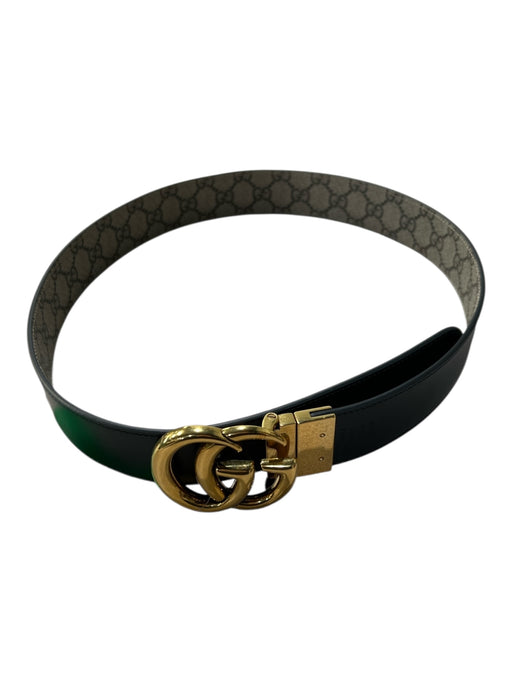 Gucci Brown & Tan Coated Logo Gold Buckle Double G's Reversible Belts Brown & Tan / 85/34