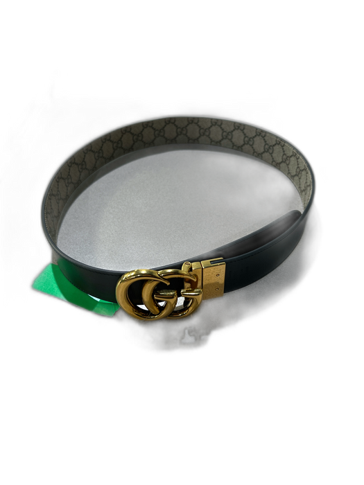 Gucci Brown & Tan Coated Logo Gold Buckle Double G's Reversible Belts Brown & Tan / 85/34