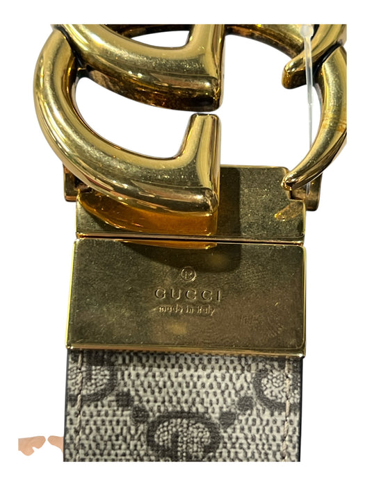 Gucci Brown & Tan Coated Logo Gold Buckle Double G's Reversible Belts Brown & Tan / 85/34