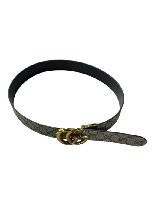 Gucci Brown & Tan Coated Logo Gold Buckle Double G's Reversible Belts Brown & Tan / 85/34