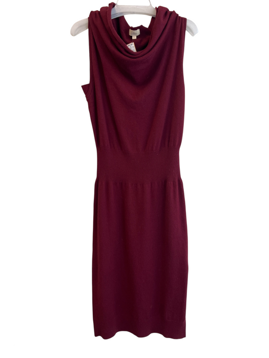 Elan Size L Maroon Acrylic Blend Knit Cowl Neck Sleeveless Gathered Waist Dress Maroon / L
