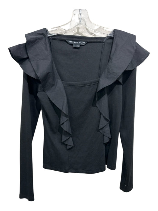 Veronica Beard Jeans Size S Black Cotton Ruffle Detail Square Neck Top Black / S