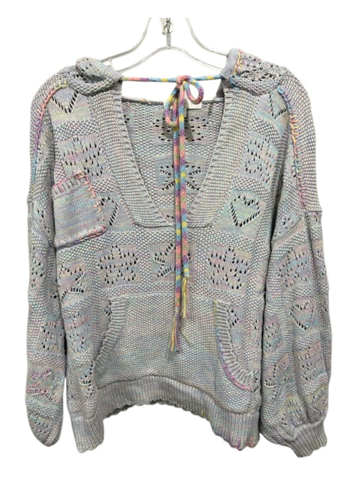 Loveshackfancy Size S Gray, Pink, Purple Cotton Open Knit Pockets Hoodie Sweater Gray, Pink, Purple / S