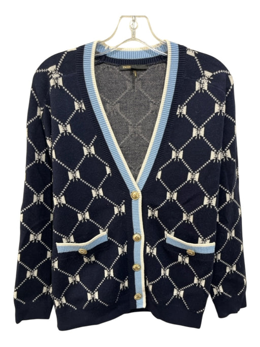 Maje Size S / 1 Navy, White, Blue Viscose V Neck Button Down Bows Sweater Navy, White, Blue / S / 1