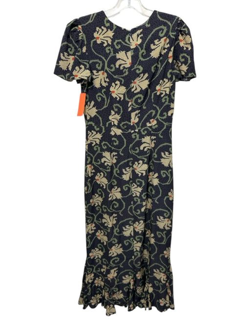 Rhode Size 2 Blue, Green, Multi Viscose Abstract Floral Cap Sleeve Peplum Dress Blue, Green, Multi / 2